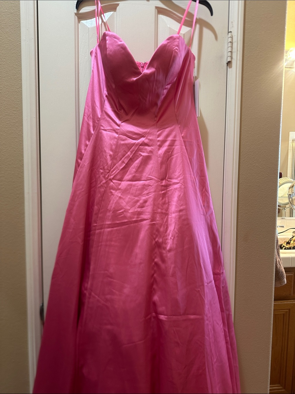 MacDuggal Bright Pink Bow Strapless Gown - Picture 4 of 5